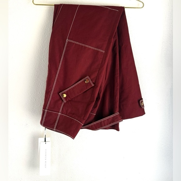 NWT Veronica Beard PantS Sigrid Topstitched Cotton Stretch Twill Pant DEEP BRICK - Picture 3 of 11